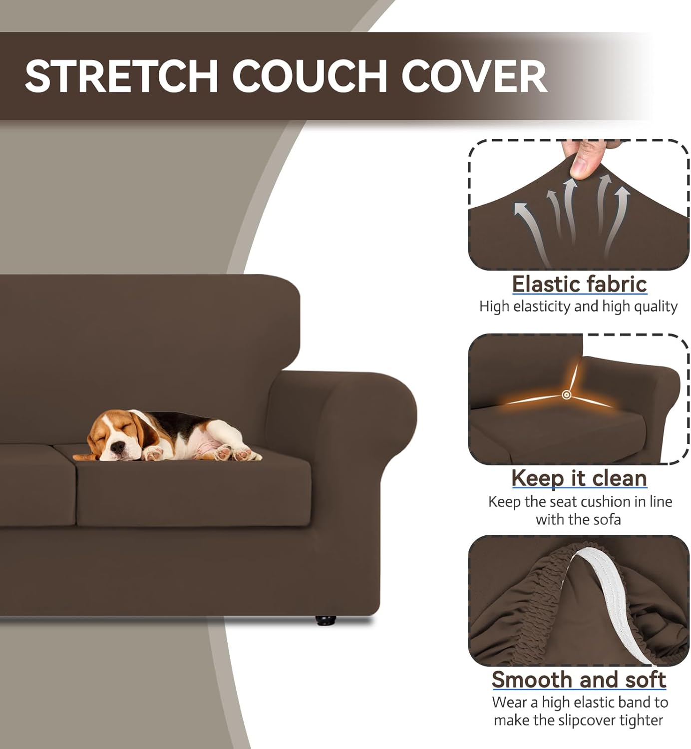 KEKUOU Fundas elásticas de 4 piezas para sofá de 3 cojines, fundas para sofá de 2024, protector de muebles para perros suave, elástico, lavable,