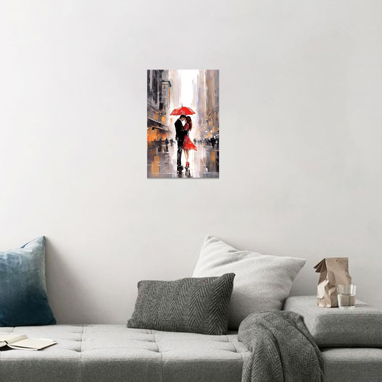 Pintura en lienzo para decoración de pared, amantes de París con paraguas rojo, arte de pared, impresiones románticas en lienzo para dormitorio,