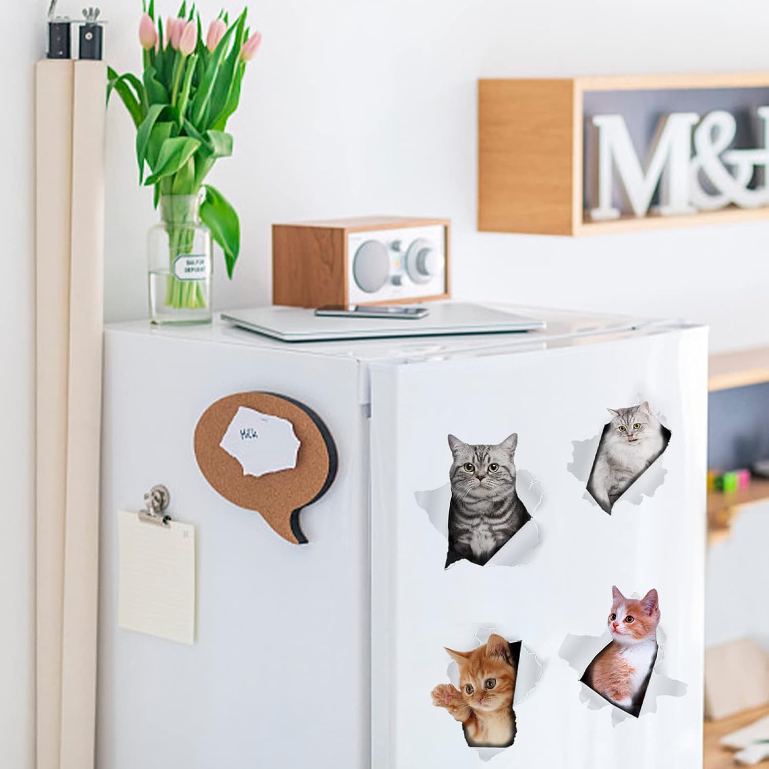 8 calcomanías de pared 3D de gatos, calcomanías de pared extraíbles de vinilo para dormitorio, sala de estar, decoración de pared divertida,