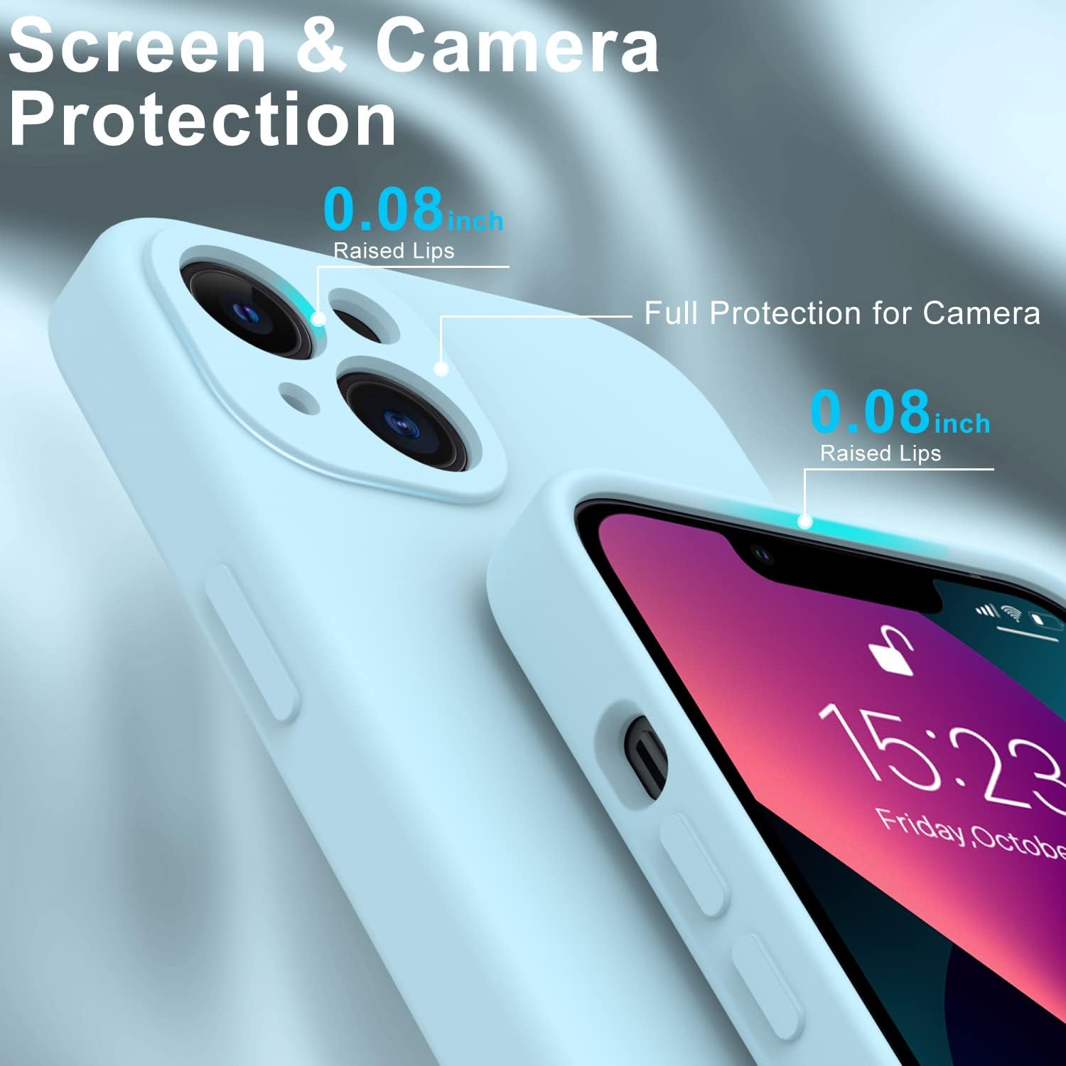DEENAKIN Funda compatible con iPhone 13 con protector de pantalla, silicona suave y sedosa, funda mejorada para cámara, probada contra caídas de 16
