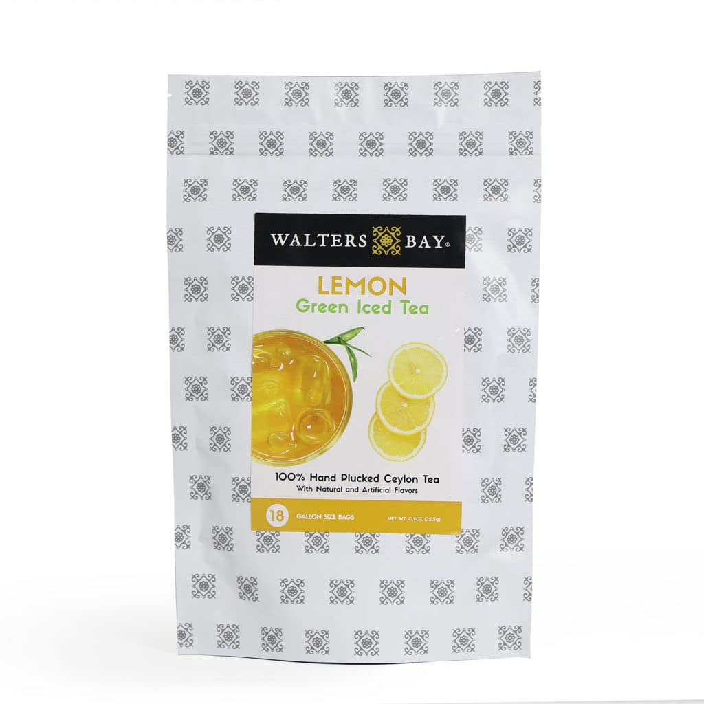 Walters Bay Té helado verde limón, 18 unidades, bolsas de té de tamaño de galón, té de Ceilán al por mayor, refrescante sabor cítrico a limón, 100%