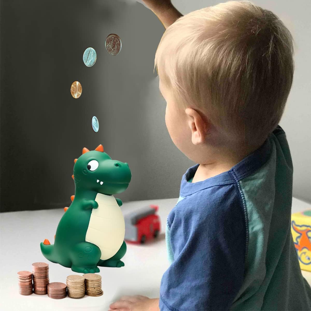 LANKIN Alcancía de dinosaurio para niños, bonita alcancía de dinero, banco de monedas de plástico para niños, el mejor regalo de cumpleaños,