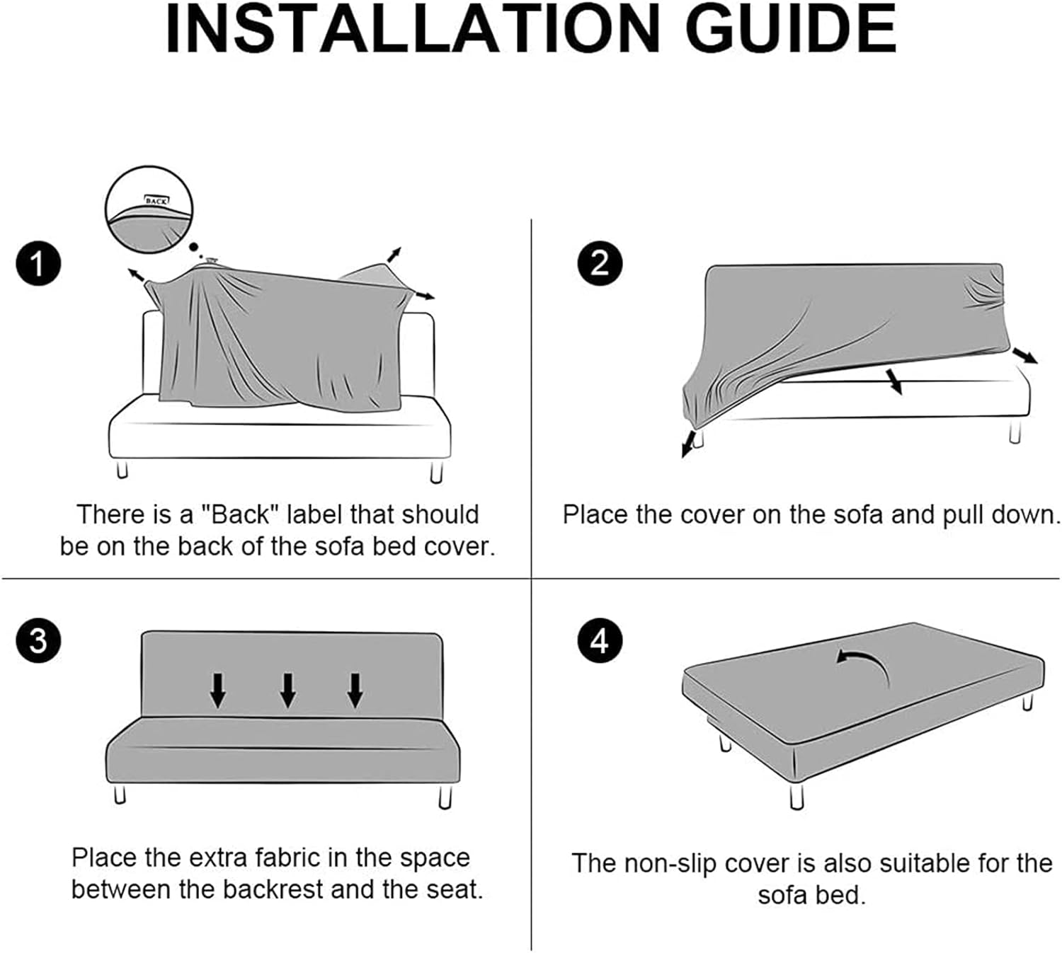 NILUOH Fundas elásticas para sofá sin brazos, protector de muebles para futón plegable, sin brazos, funda de sofá plegable con parte inferior