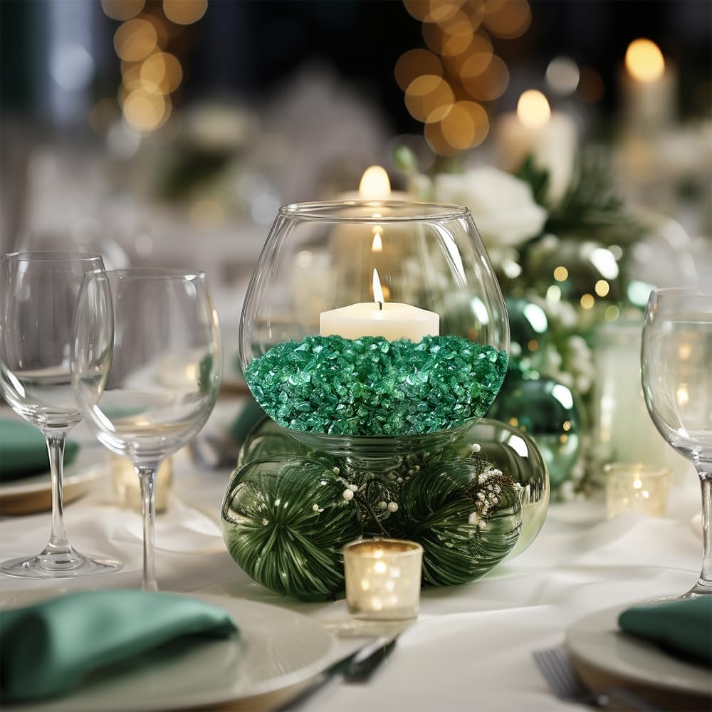 Piedras de terrario de cristal triturado verde de 1.3 libras para arte de resina, manualidades, decoración de Navidad, dispersos de mesa, cubierta
