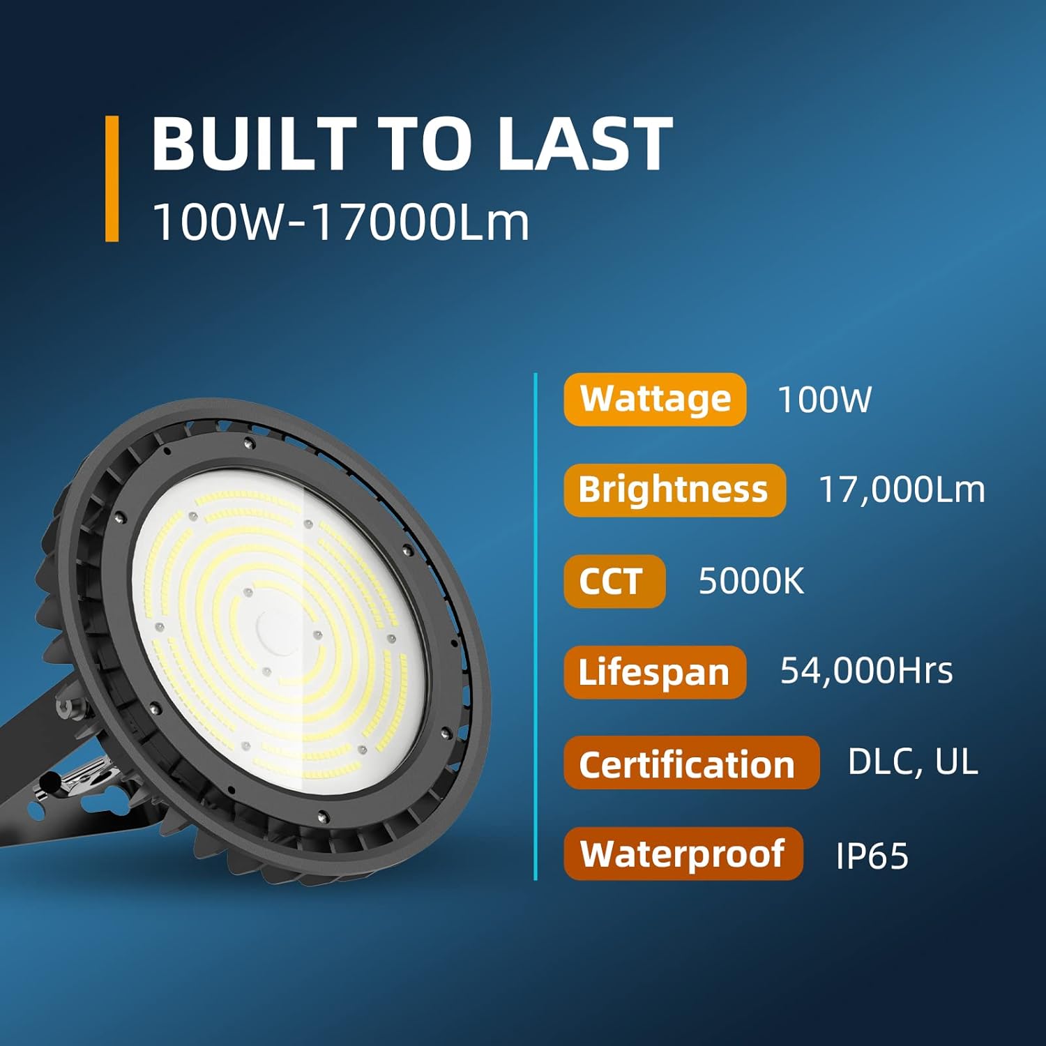 Adiding UFO – Luz LED de alta bahía de 100 W, 170 lmW, brillante, 100-277 V, 0-10 V, regulable, certificación UL, DLC, 17000 lm, luz de techo para