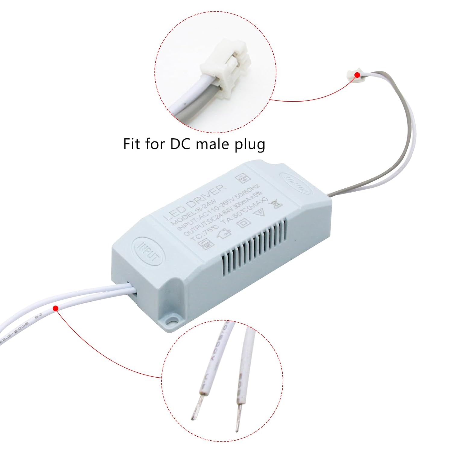8-24W LED Driver 300mA Corriente constante de alta potencia AC 100-265V Salida 24-36V DC Conector Fuente de alimentación externa Lámpara de techo