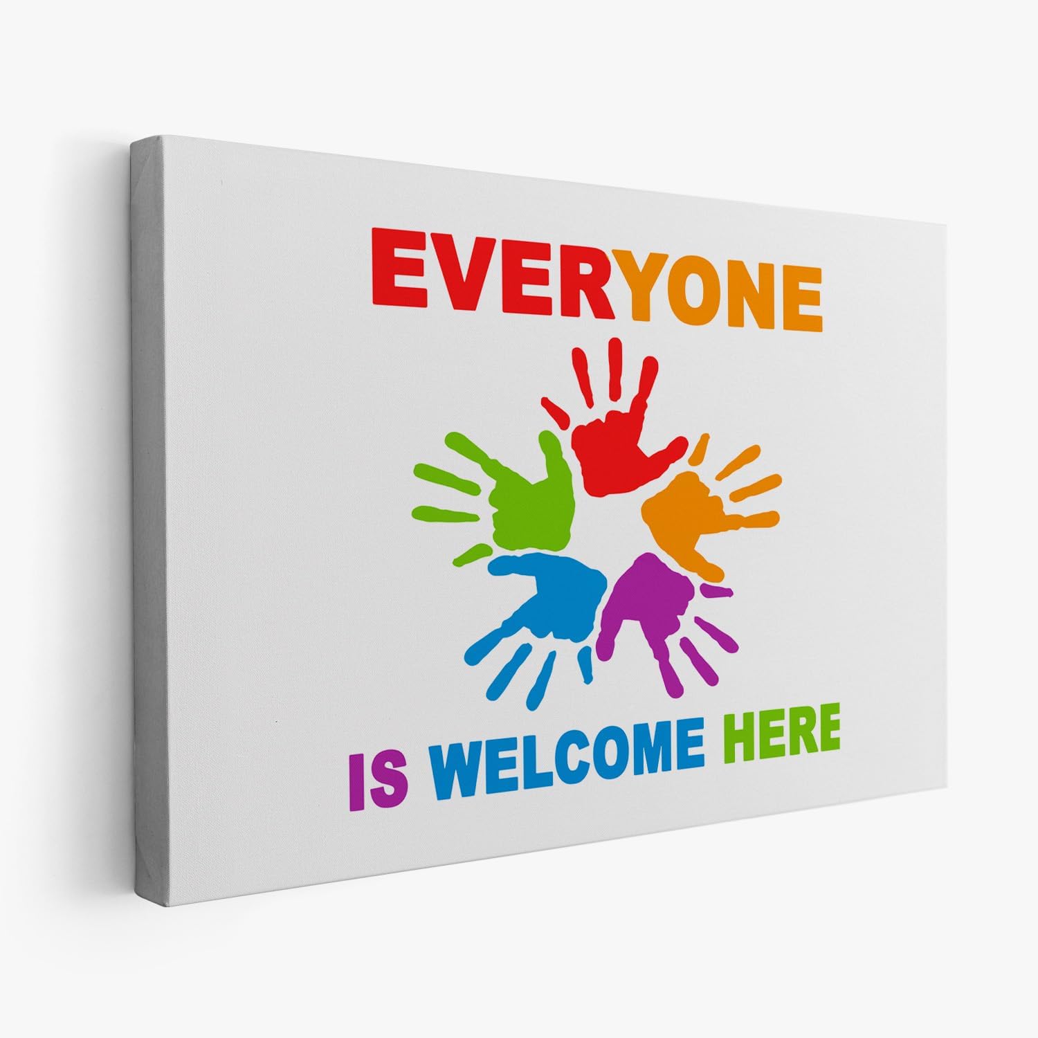 VNWEK Lienzo decorativo para pared, diseño de diversidad inspiradora con texto en inglés Everyone is Welcome Here para el aula, preescolar,