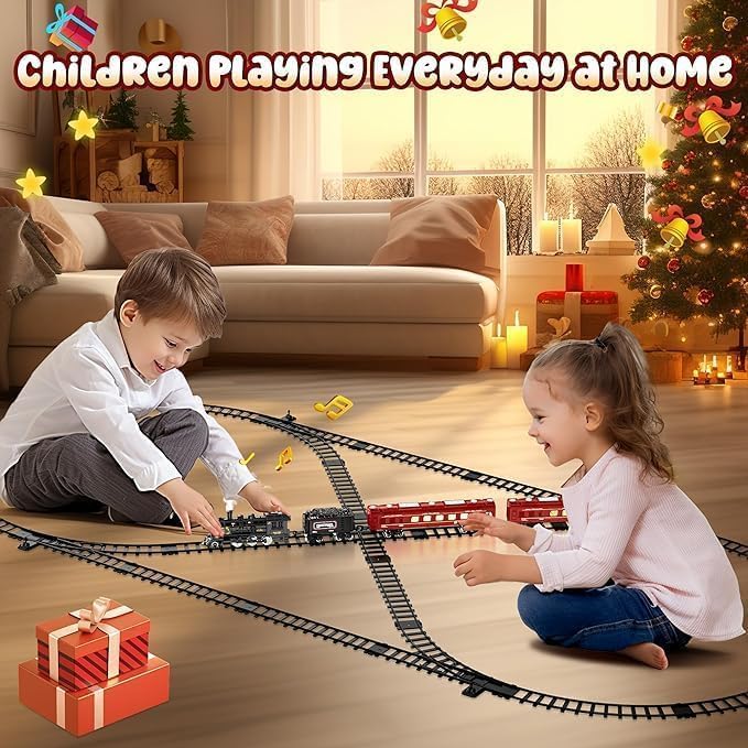 Hot Bee Juego de tren, juguetes de tren con pistas de lujo, tren de juguete de metal, autos de pasajeros brillantes, trenes eléctricos con humo,
