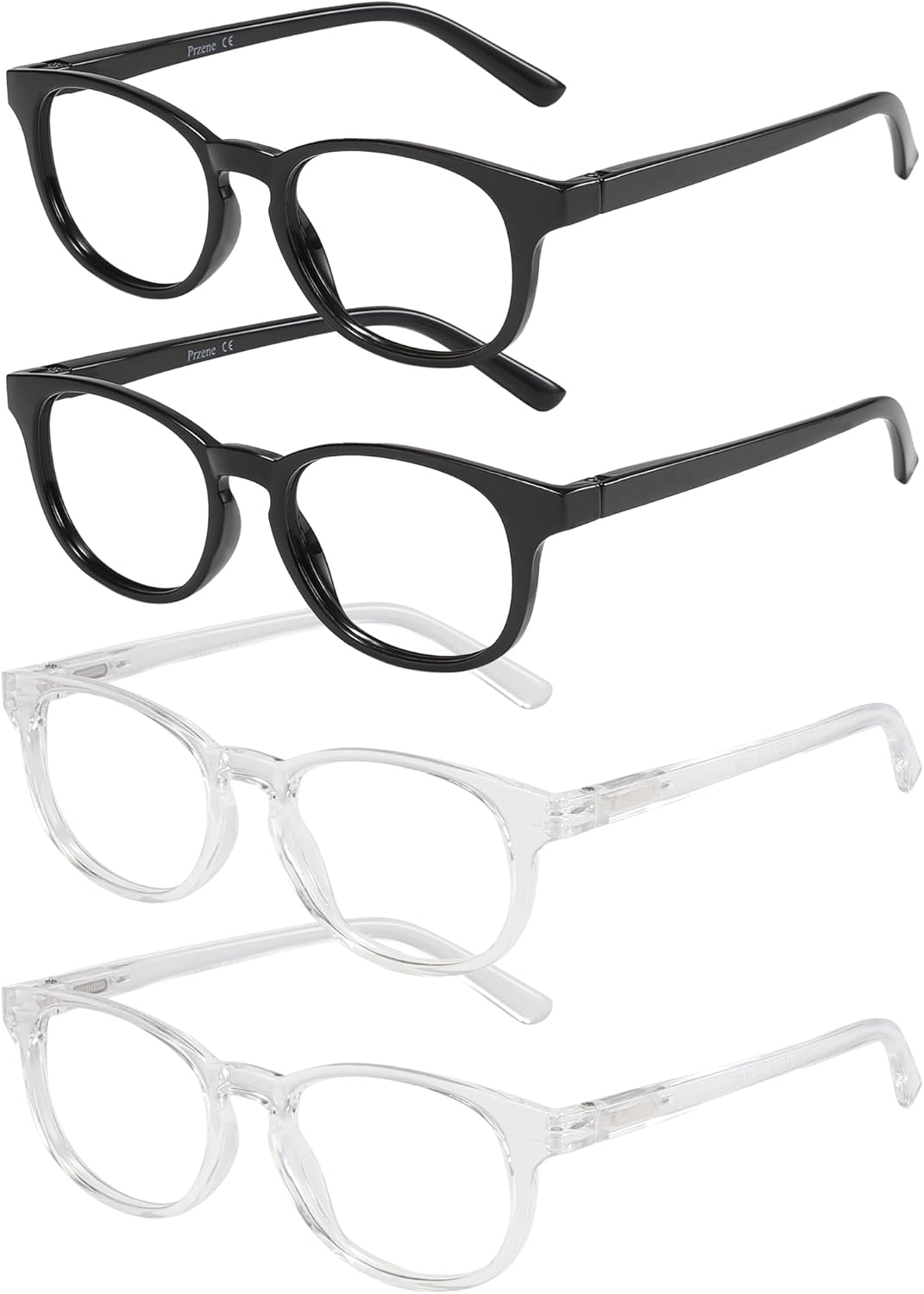 Przene Gafas de lectura pequeñas para mujeres y hombres, ovaladas con bloqueo de luz azul, con bisagra de resorte, paquete de 4