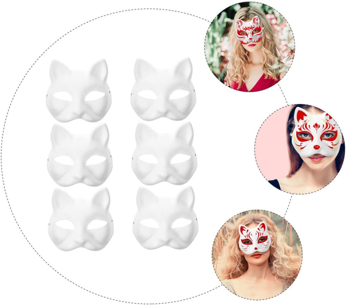 6 máscaras faciales de gato de Halloween, máscara blanca de pintura a mano, máscara de bricolaje para fiesta de cosplay, máscara de Halloween,