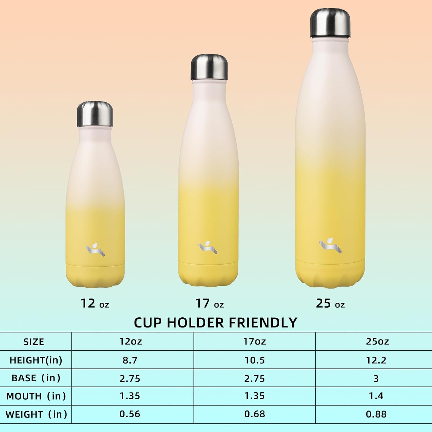Botellas de agua aisladas, 25 onzas, doble pared de acero inoxidable, termo de metal Vacumm para viajes deportivos, limón