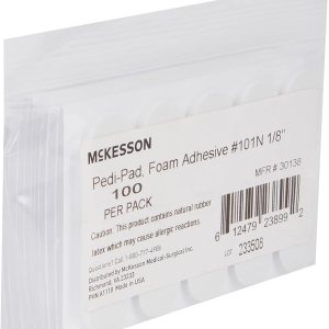 McKesson Pedi-Pads Almohadillas protectoras para pies, espuma, adhesivas, blancas, tamaño 101-estrecho, 18 pulgadas, 100 unidades, Blanco McKesson Pedi-Pads Almohadillas protectoras para pies, espuma, adhesivas, blancas, tamaño 101-estrecho, 18 pulgadas, 100 unidades, Blanco
