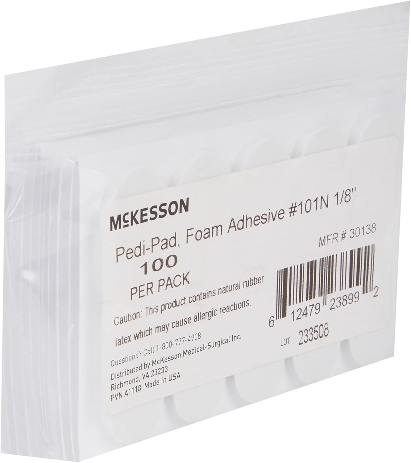 McKesson Pedi-Pads Almohadillas protectoras para pies, espuma, adhesivas, blancas, tamaño 101-estrecho, 18 pulgadas, 100 unidades, Blanco