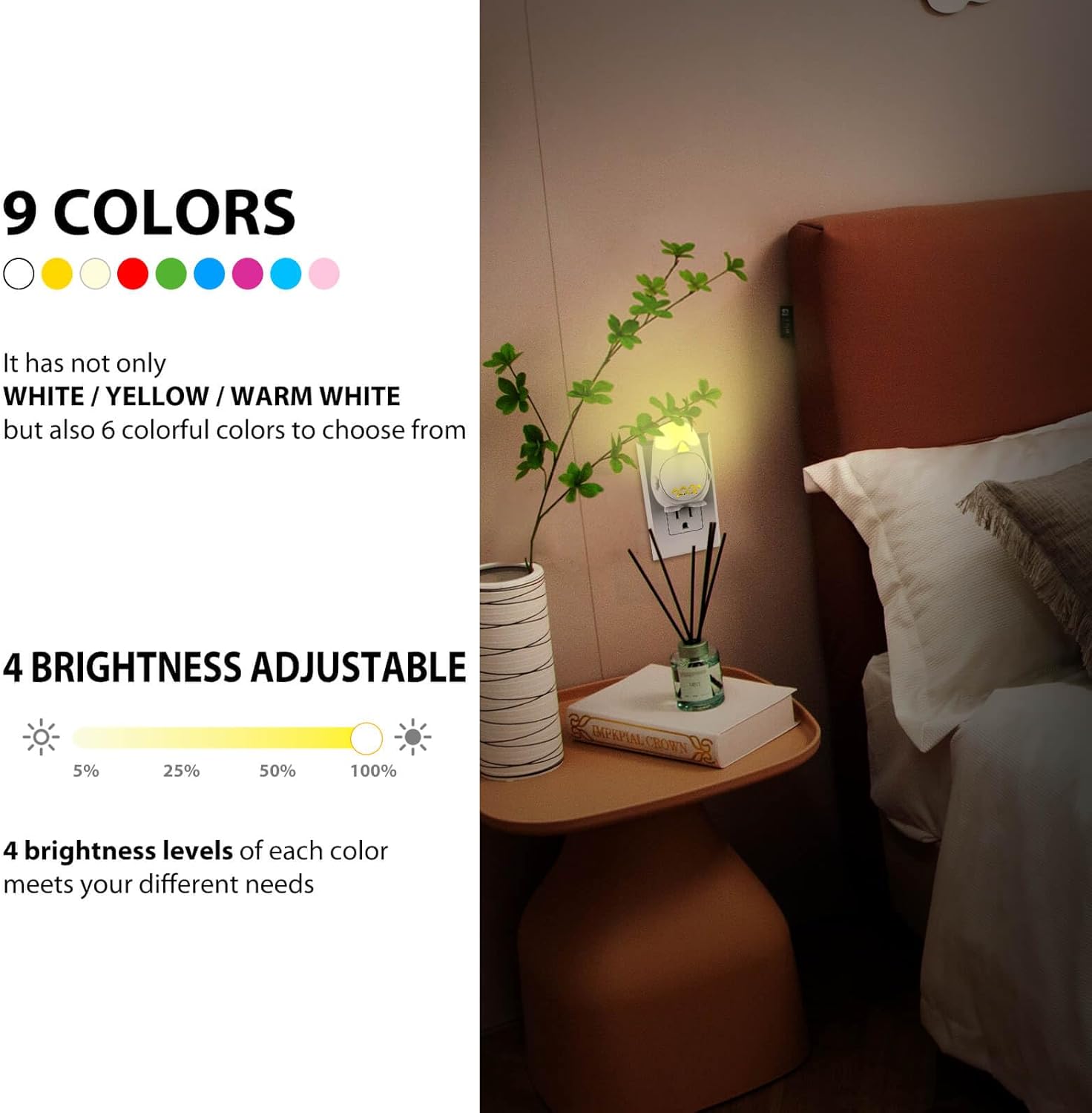Luces nocturnas que cambian de color enchufables a la pared, 1 paquete de luz nocturna enchufable para niños, activada por voz inteligente, 9