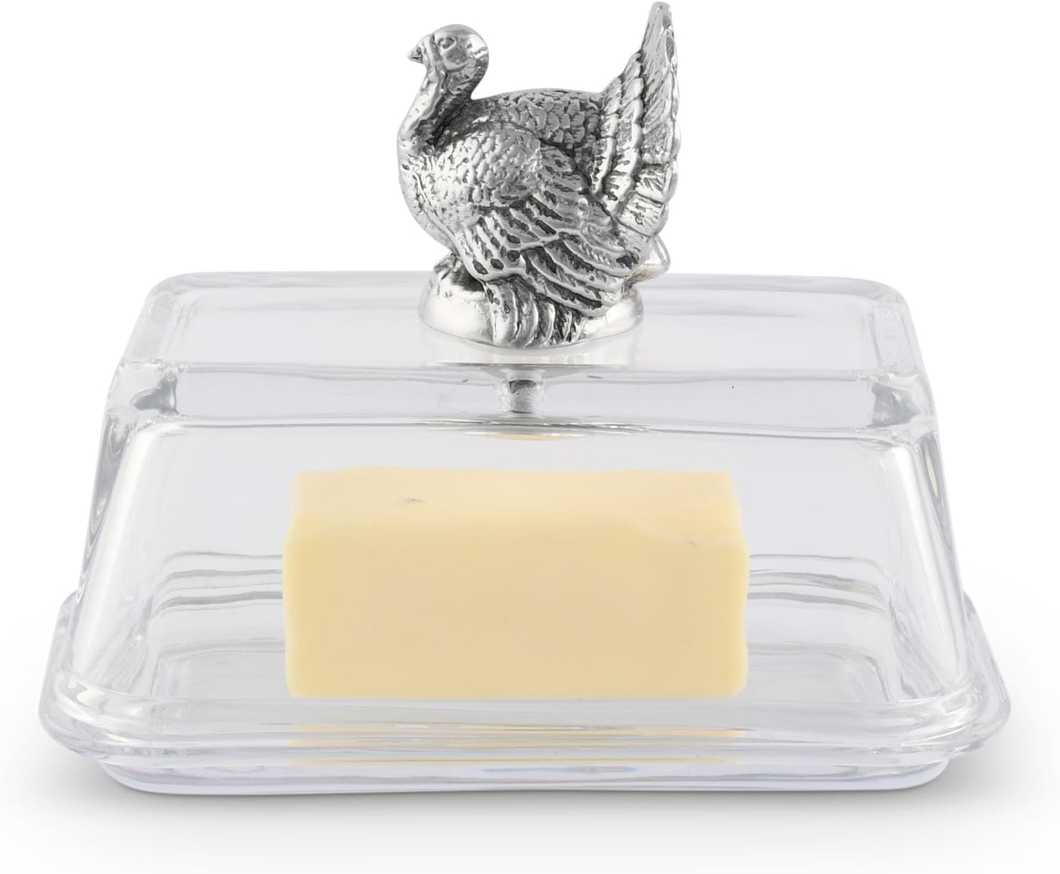 Arthur Court Mantequillera de cristal con tapa con perilla de pavo  Diseño clásico de 2 piezas  Cubre y sostiene un palo estándar de mantequilla