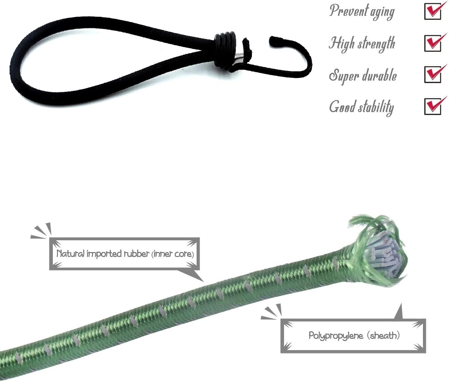 paquete de 20 cuerdas elásticas resistentes para exteriores, mini cuerdas elásticas con ganchos de 8 pulgadas de longitud, toldo de goma duradera