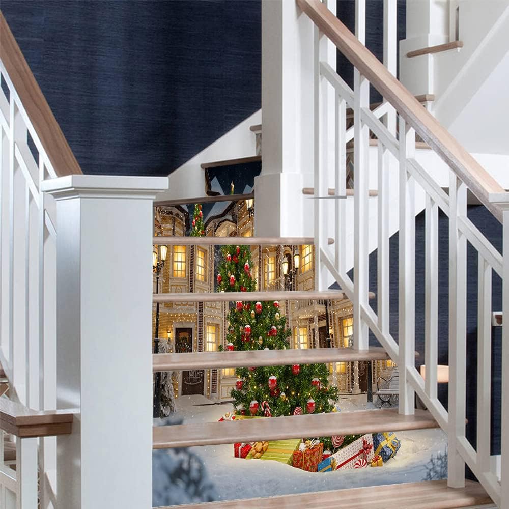 Pegatinas de Año Nuevo Navidad 3D Escalera Pegatinas (6 PiezasPieza) Pasillos Decorativos Hogar PVC Impermeable Pared Pegatinas