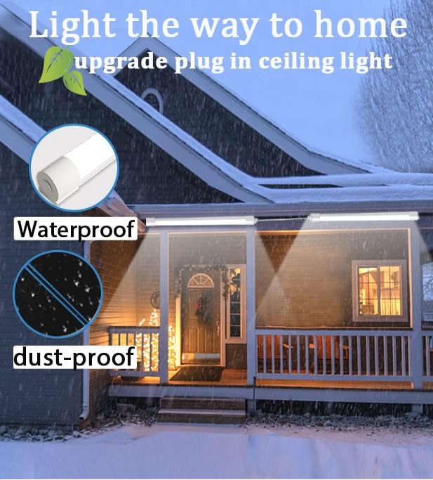 2 lámparas LED de techo de 2 pies con enchufe, luces de tubo de 5000 K debajo del gabinete, luz LED brillante de garaje con interruptor de