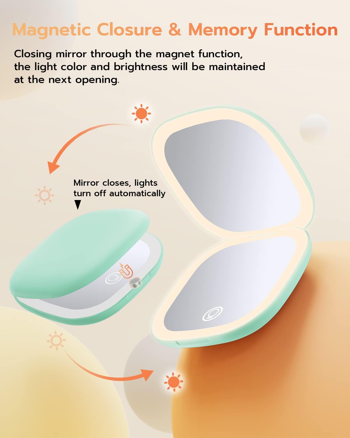 Benbilry Espejo de maquillaje compacto recargable con luces y aumento 1X10X, doble tira de luz, espejo de maquillaje de viaje regulable con 3
