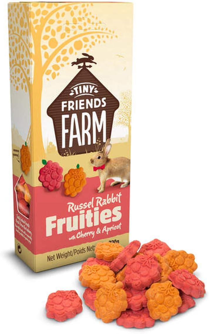 Supreme Petfoods – Paquete de 2 golosinas pequeñas para mascotas Russel Rabbit Fruities, 4.2 onzas cada uno, con cereza y albaricoque