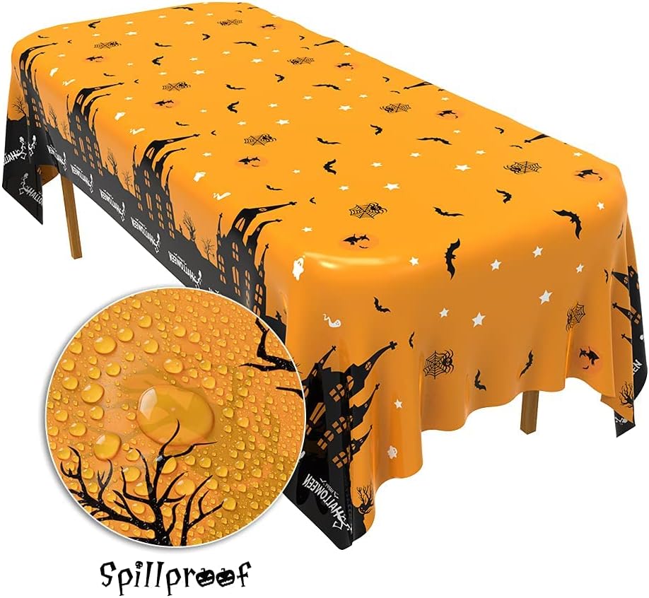 Decoraciones de Halloween para decoración de fiesta de interiores, 2 manteles de plástico desechables de 54 x 107 pulgadas para Halloween
