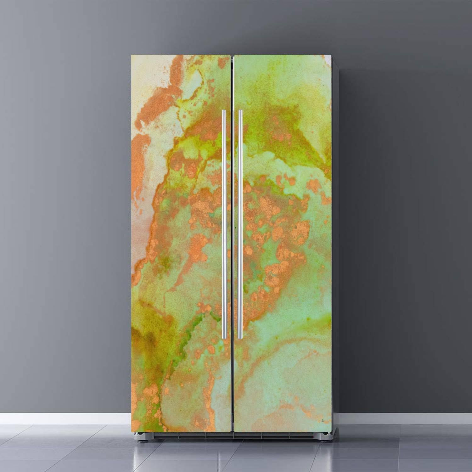 Juego de envoltorios de vinilo autoadhesivos para refrigerador, pintura abstracta fluida de lujo, técnica de tinta de alcohol, mural de puerta,