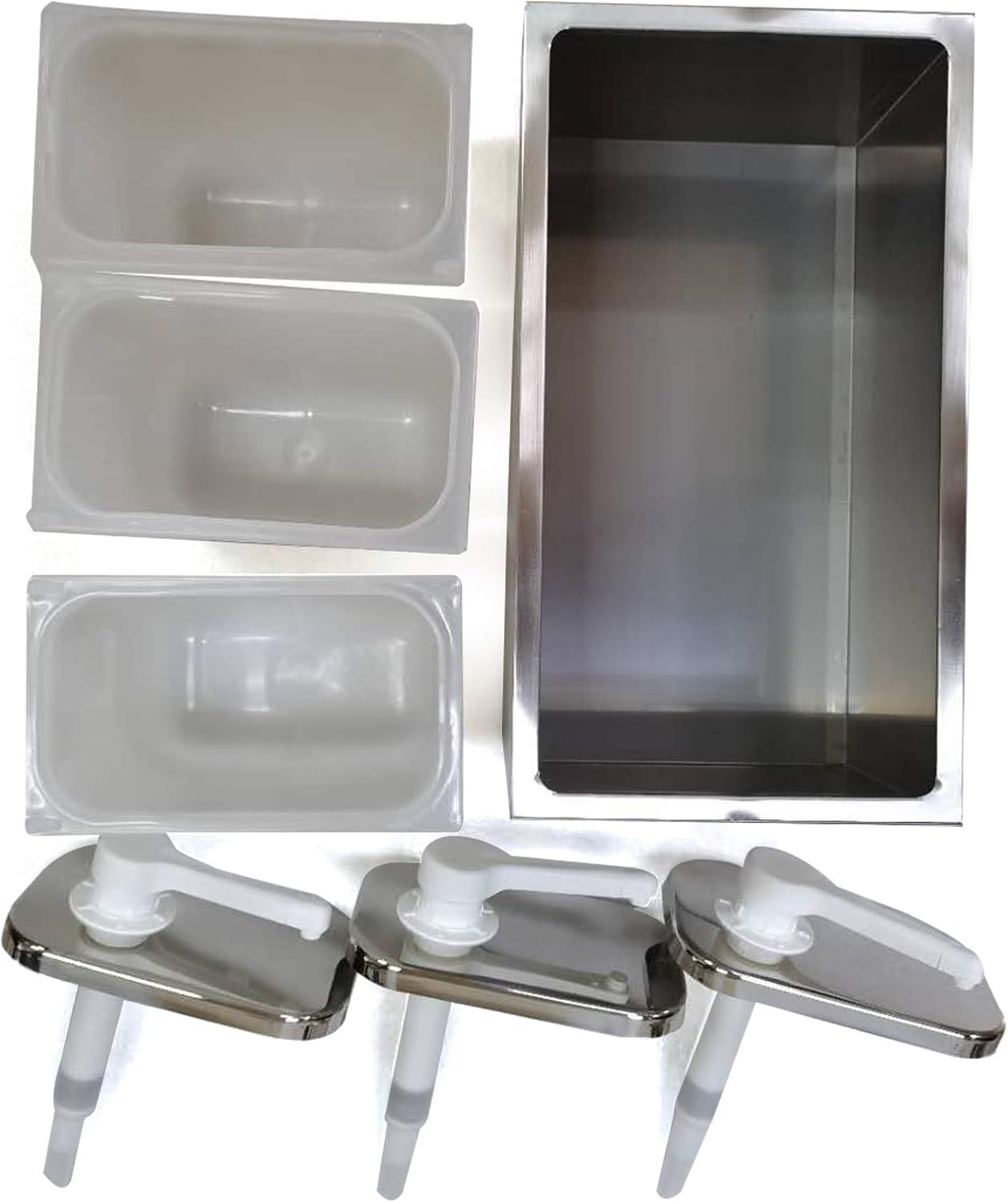 Dispensador de salsa de tres cabezales, estación de bomba de condimentos de acero inoxidable con gran capacidad, dispensador de bomba de condimentos