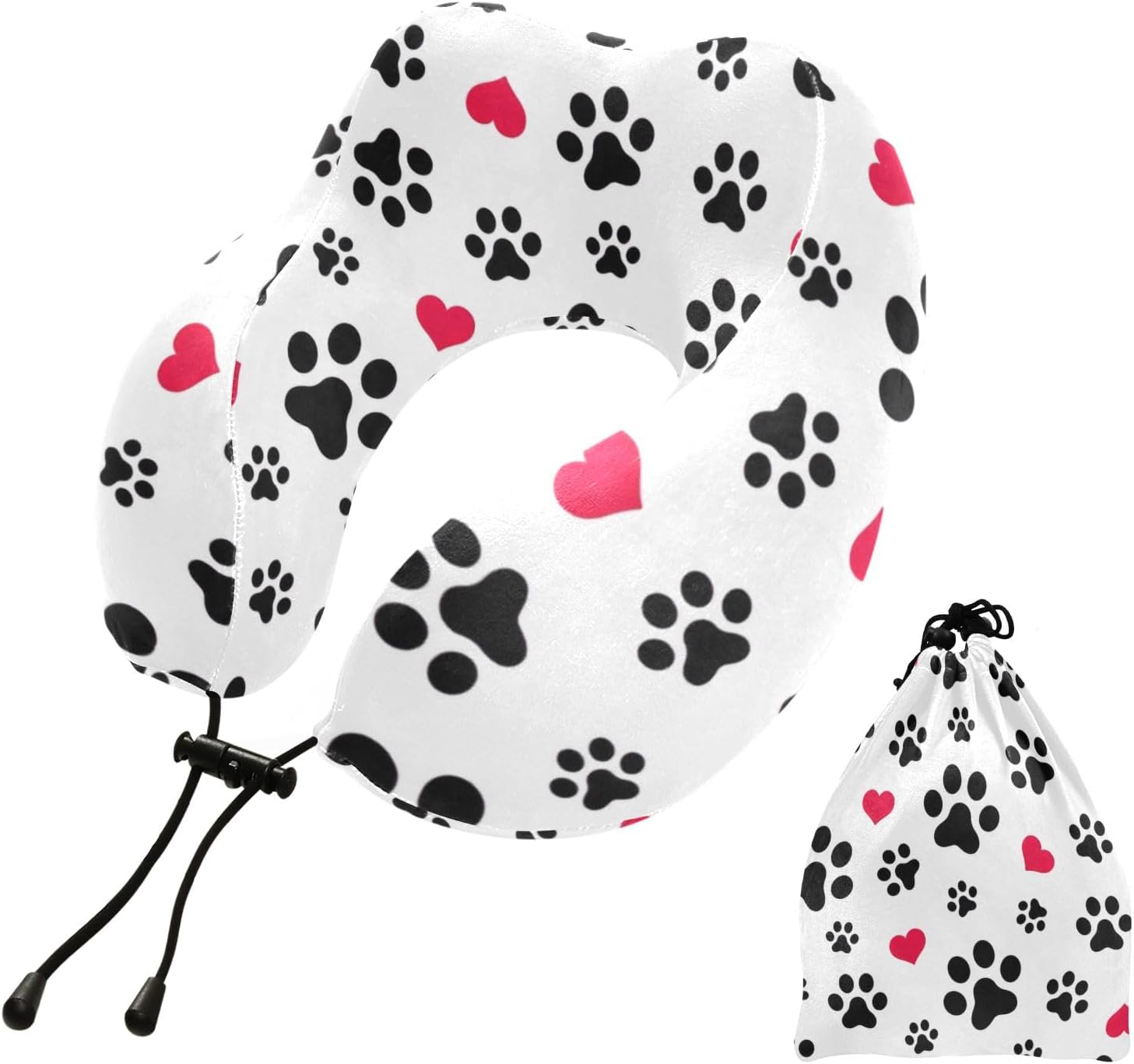 Almohada portátil para el cuello con forma de U y corazón de perro y gato para viajes, almohada de avión en forma de U para vuelo largo, almohada de