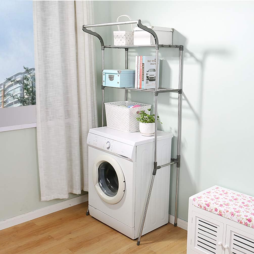 Hershii Estante de almacenamiento sobre el inodoro, organizador de ahorro de espacio para baño, estante de 2 niveles con riel de barra para colgar