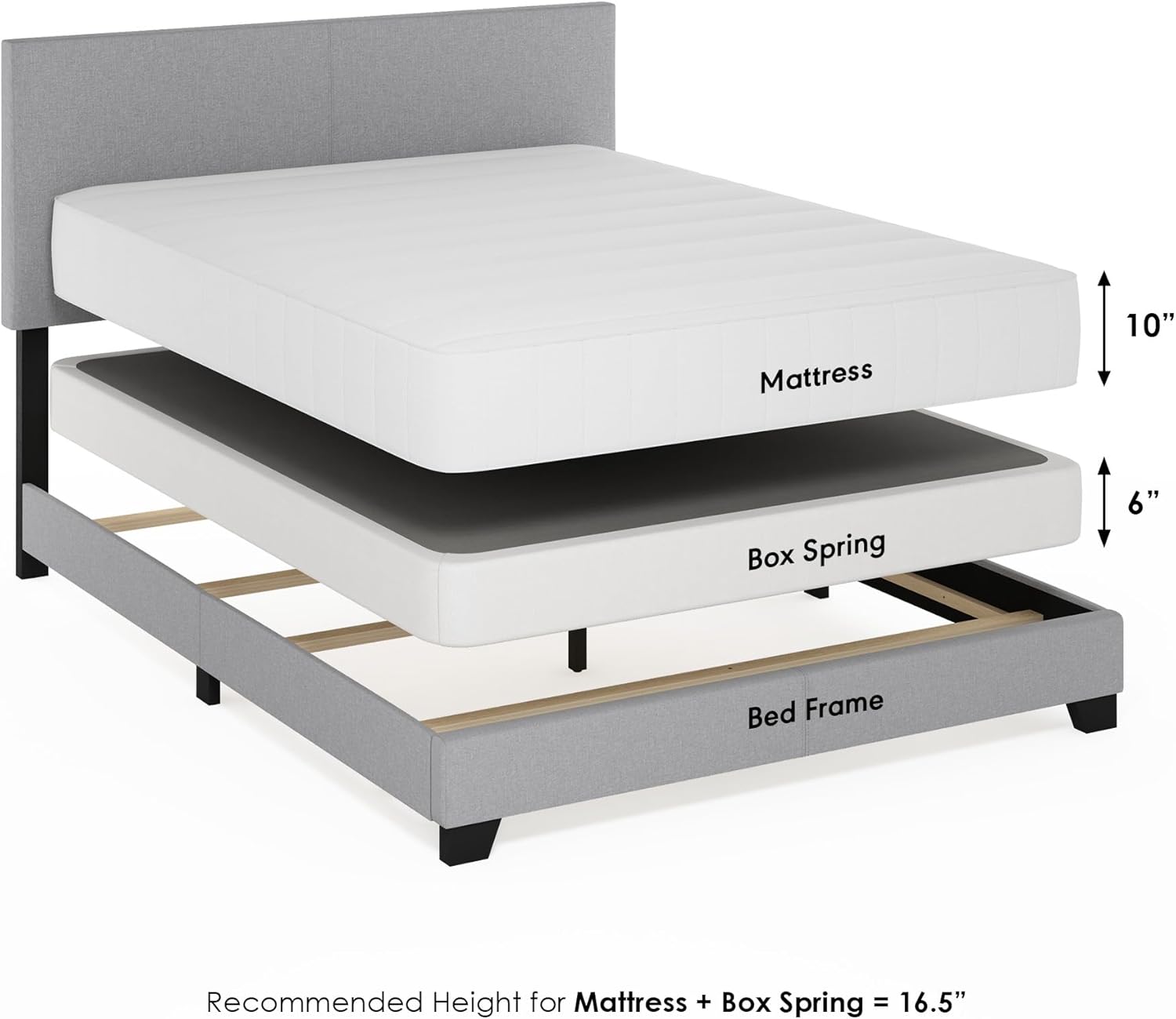 Furinno Pessac – Marco de cama tapizado de tela con soporte de listones de madera, tamaño Queen, glaciar