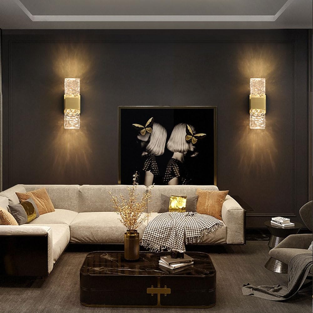 Modernos apliques de pared de cristal, lámpara de pared con acabado de color dorado mate, iluminación de pared de cristal con pantalla de vidrio