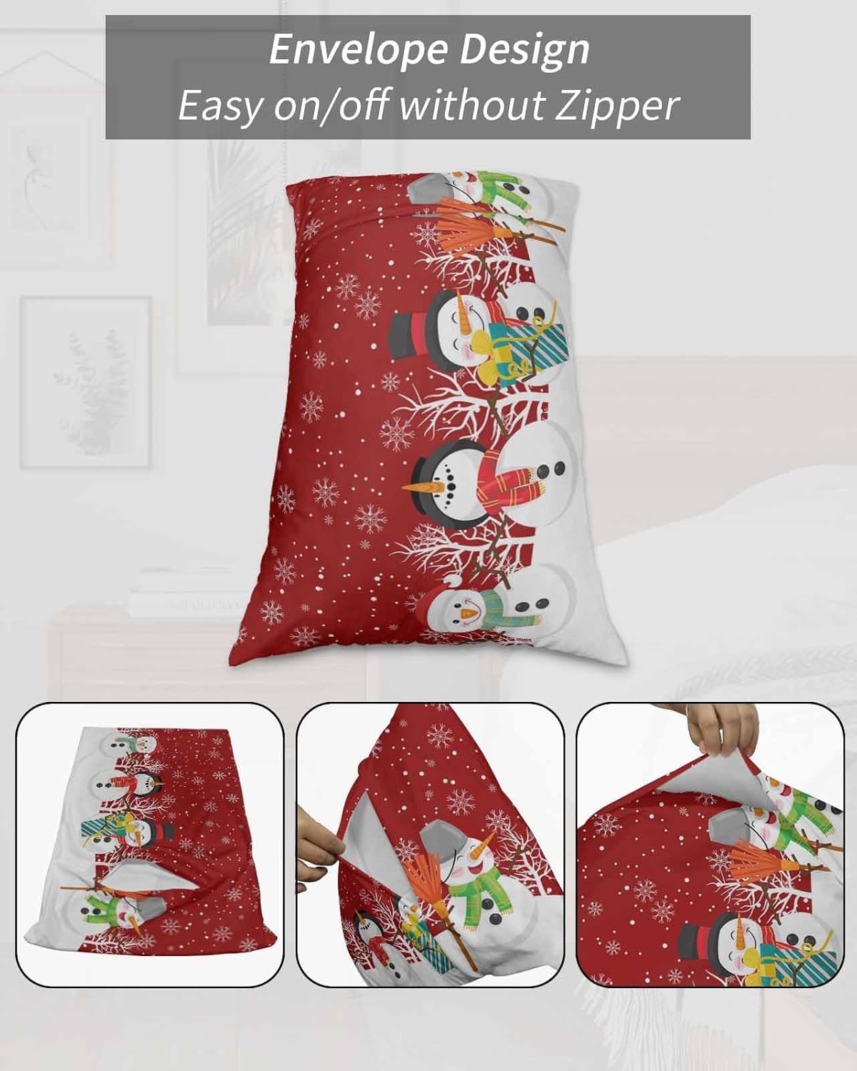 Fundas de almohada de tamaño estándar de muñeco de nieve navideño, 2 paquetes de fundas de almohada suaves decorativas para sofá de cuerpo largo