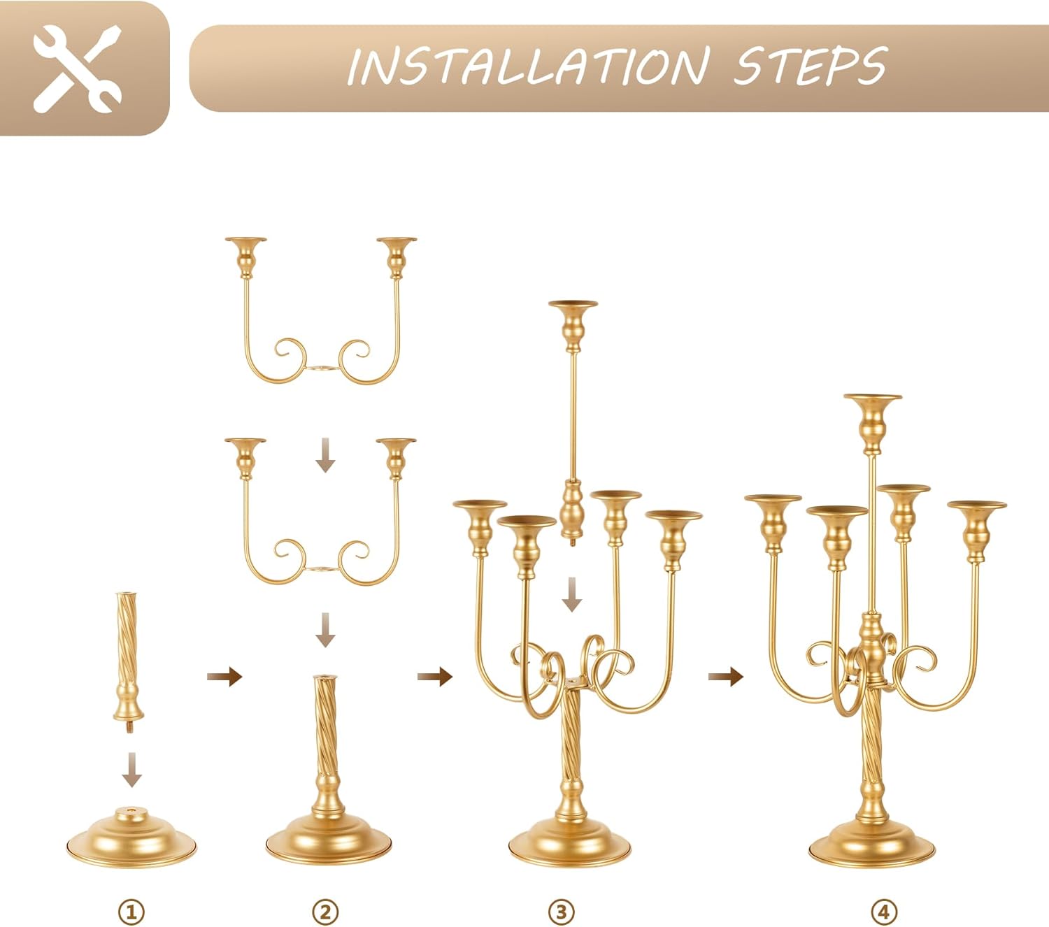 Centros de mesa dorados para mesas, 2 portavelas de boda con 5 ramas, soporte de pedestal de vela en espiral de metal para centros de mesa, fiestas,