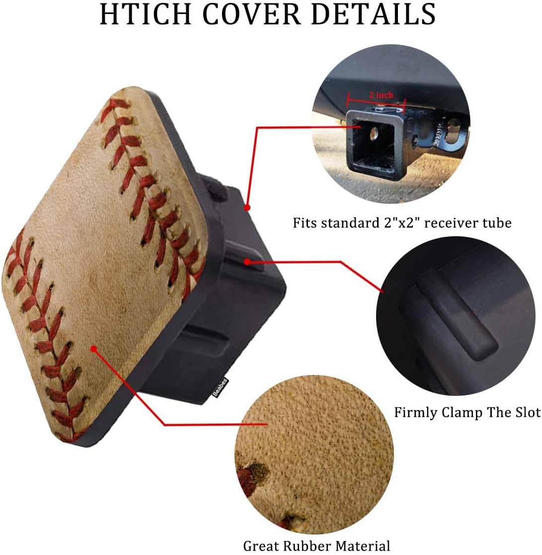 Beabes Fundas de enganche de remolque de béisbol, grunge deportivo de cuero desgastado, cubierta de enganche de remolque de 2 pulgadas, tapa de