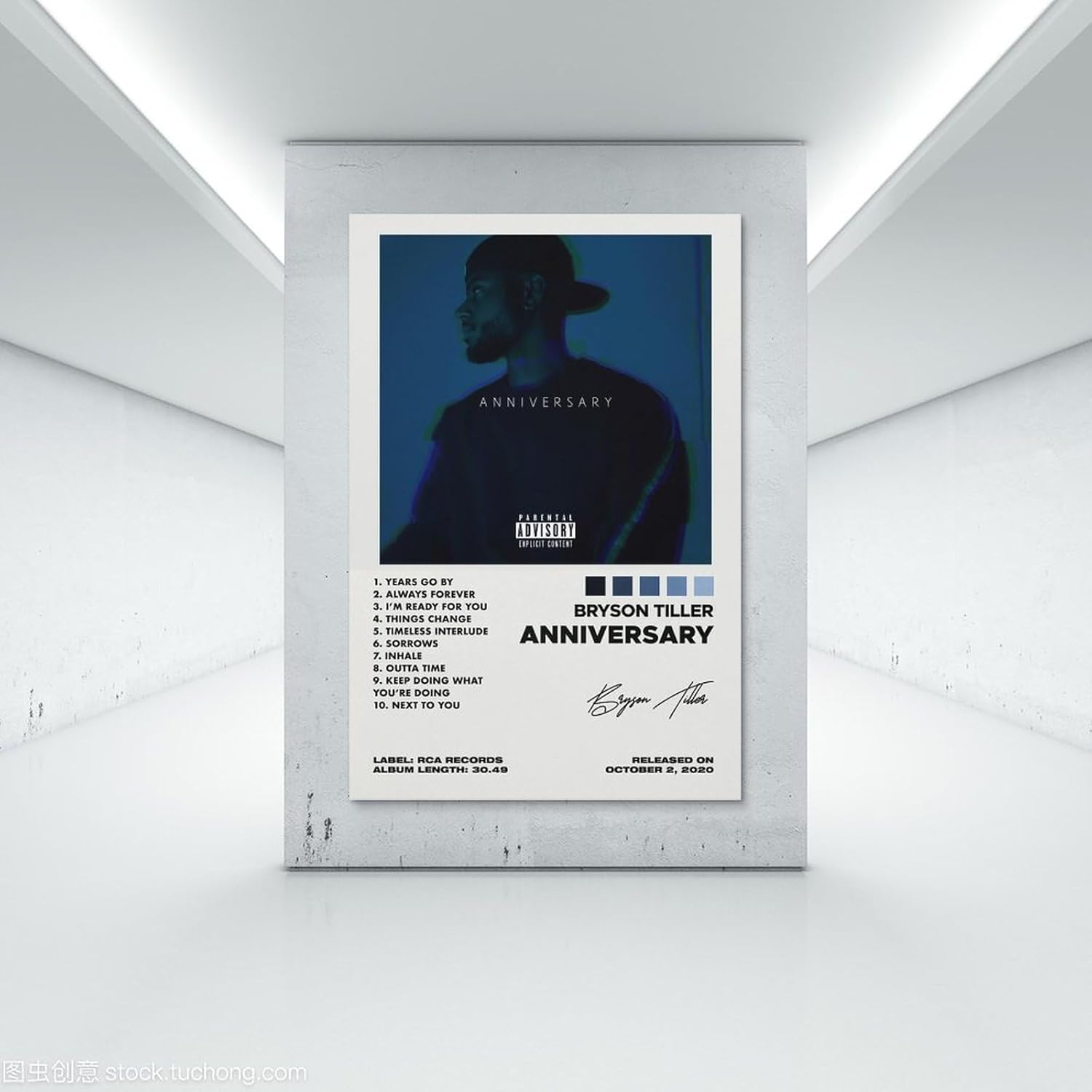 ShenMou Póster de la portada del álbum de Bryson Tiller de aniversario de Bryson Tiller, lienzo para decoración de pared, póster para dormitorio,
