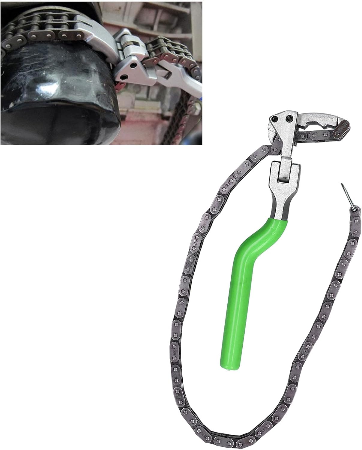 Llave de filtro de aceite tipo cadena, llave de cadena resistente (2.4-7.6 pulgadas) herramienta de reparación de mango largo