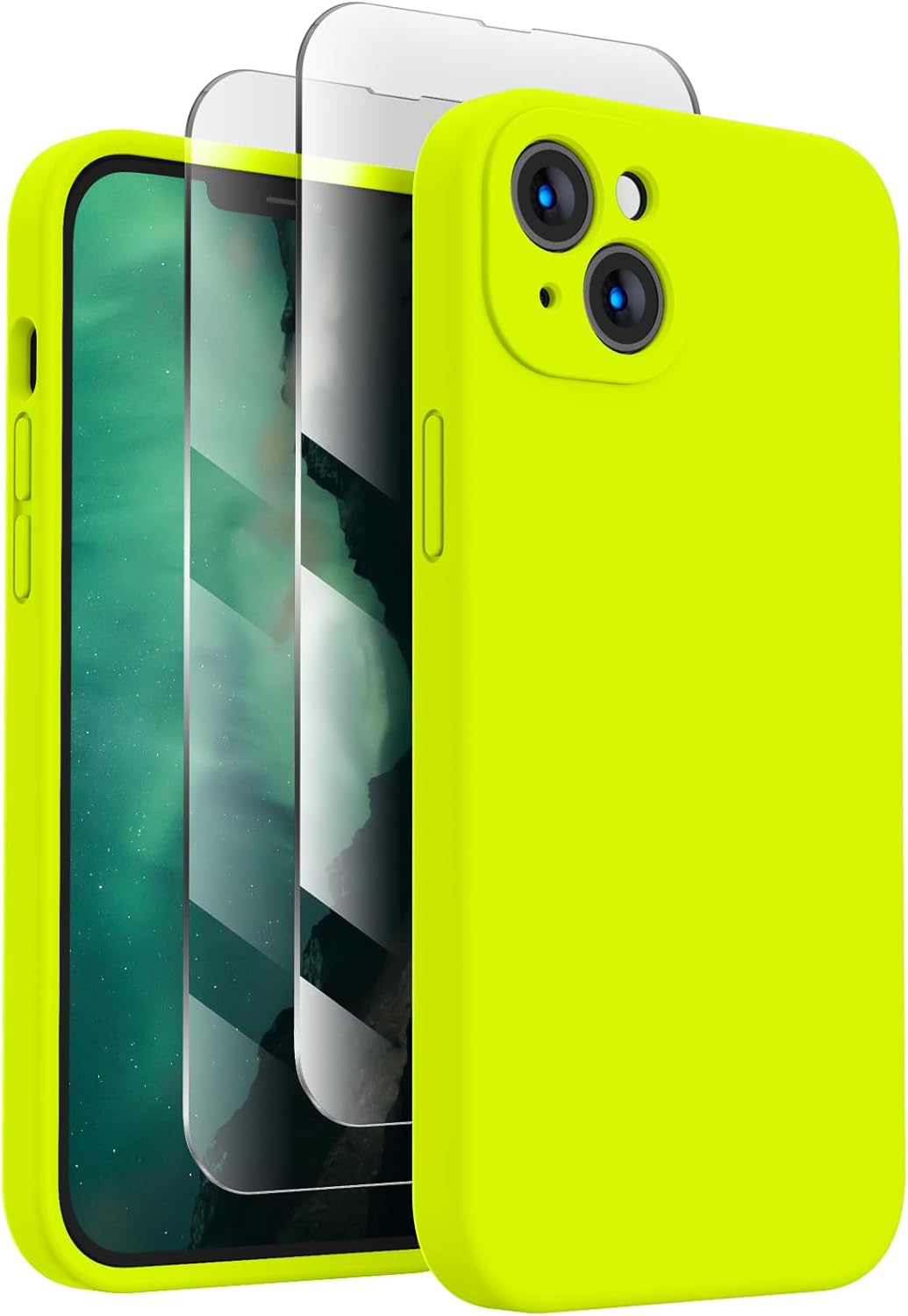 FireNova Funda diseñada para iPhone 13, funda de silicona mejorada protección de cámara con 2 protectores de pantalla, forro interior de microfibra