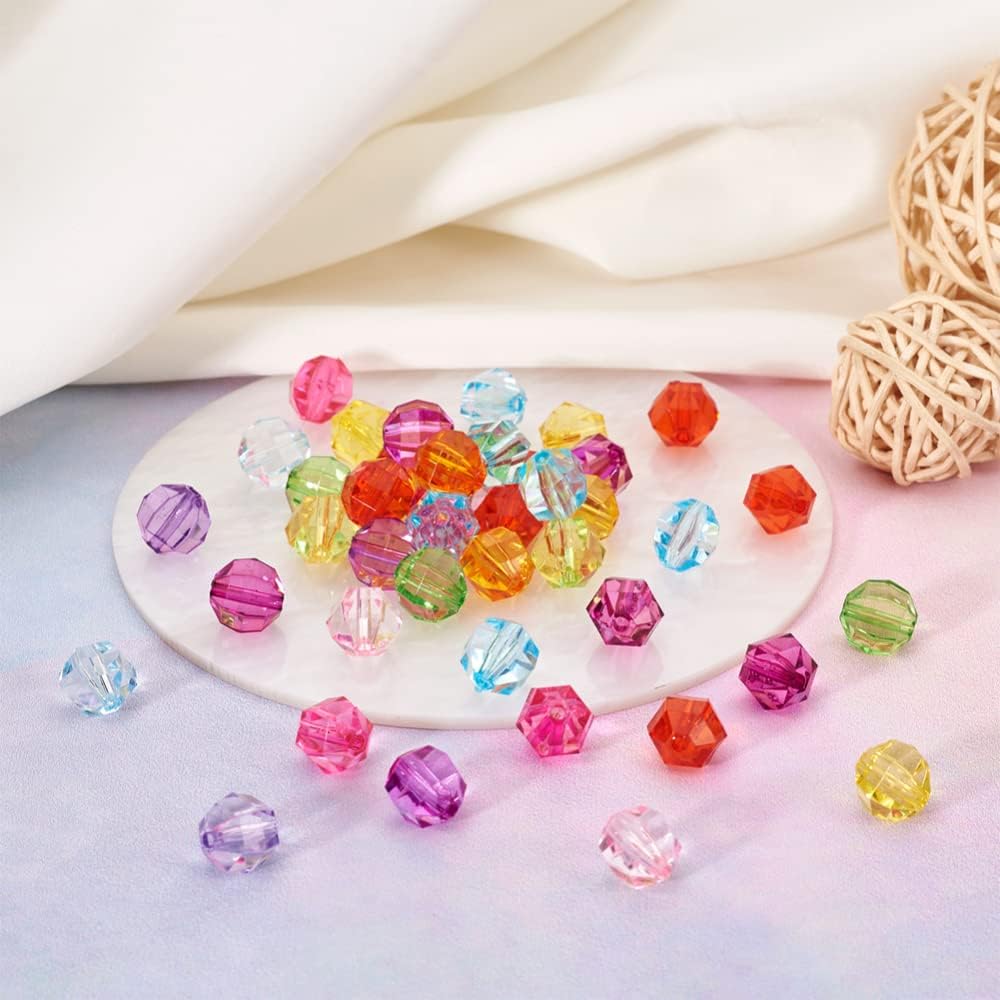 Craftdady 100 cuentas espaciadoras redondas facetadas de acrílico transparente de 0.394 pulgadas, colores mezclados al azar, cuentas sueltas de