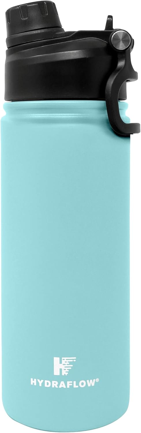 Hydraflow Hybrid – Botella de agua de triple pared aislada al vacío con doble tapa (17 onzas, agua polvo), termo de metal de acero inoxidable,