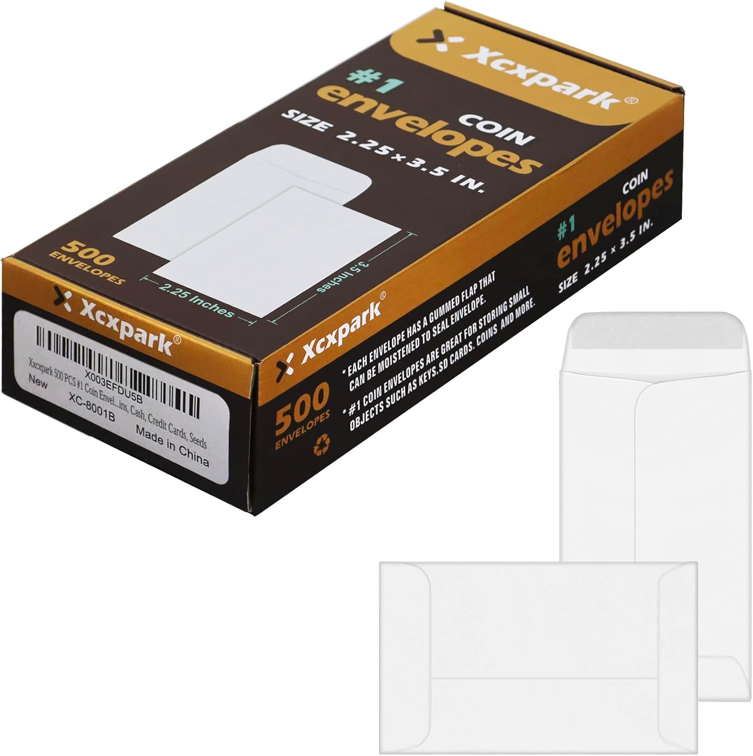 Xxcxpark 500 sobres para monedas #1, sobres de papel kraft blanco de 2-14 x 3-12 pulgadas, sobres clásicos de papel kraft para piezas pequeñas, con