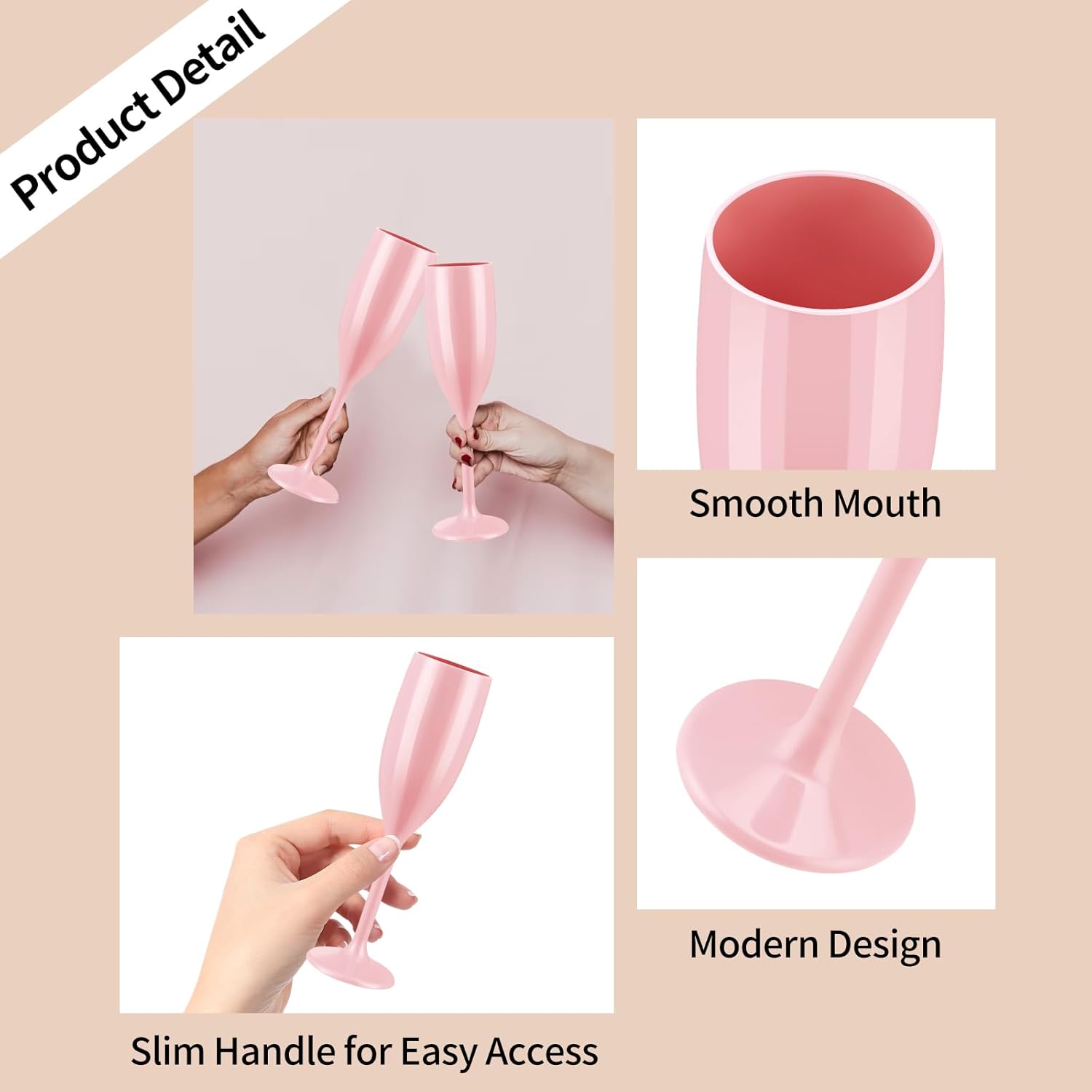 12 copas de champán rosa, cristalería de boda, copas de vino de plástico para beber champán, copas de vino rosa, agua de oro rosa para decoraciones