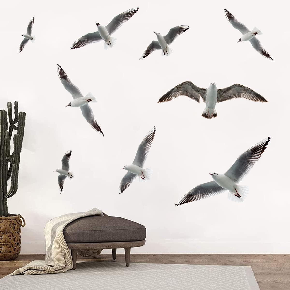 MEFOSS Calcomanías de pared de gaviota 3D para despegar y pegar, calcomanías de vinilo para decoración de pared de pájaros marinos voladores para