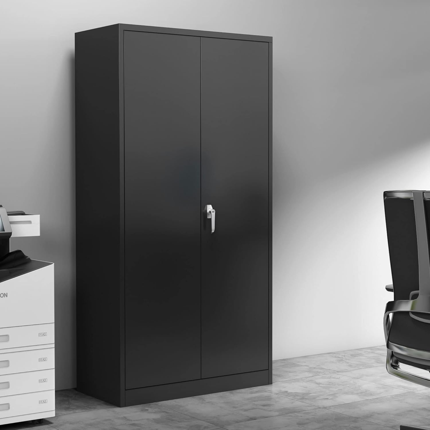 Aobabo Armario de almacenamiento de metal con 2 puertas, gabinete de almacenamiento de acero con bloqueo de 72 pulgadas de alto para oficina,