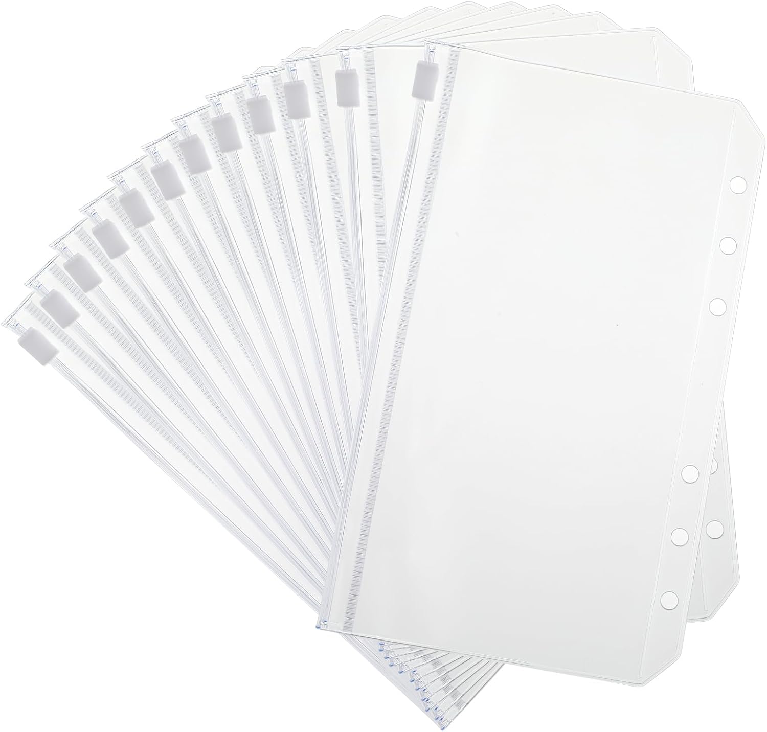 Bolsillos para carpetas A6, 12 piezas de insertos de PVC transparente, sobres impermeables A6 con cremallera, sobres de efectivo A6 de 6 agujeros