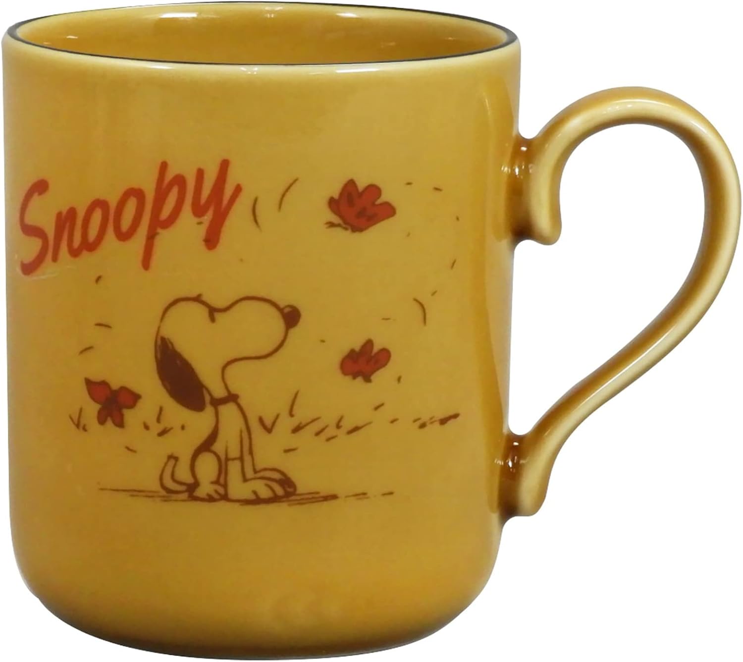 Yamaka Shoten Peanuts SN922-11H Mug, Approx. 10.1 fl oz (300 ml), Wooden Box, Microwave Safe, Retro, Snoopy Brown, Made in Japan