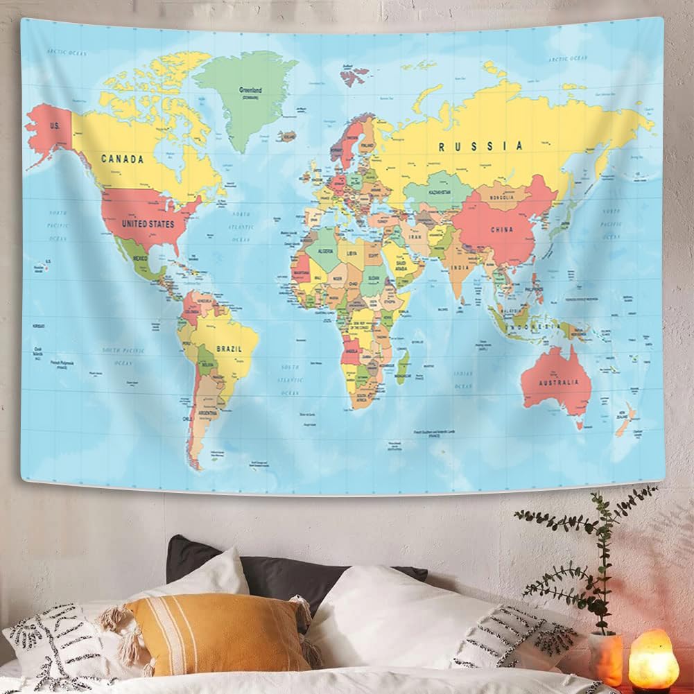 Tapiz de mapa del mundo, Asia Europa, topografía de la ciudad del sur, Estados Unidos, África, Japón, tapices educativos para niños, estudiantes,