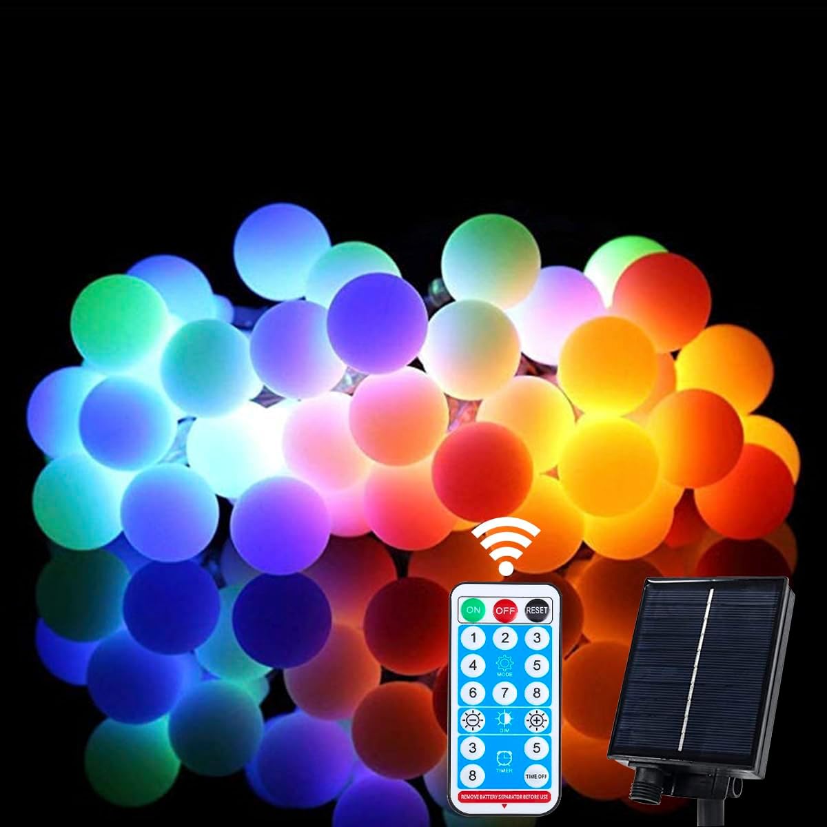 ELINKUME Tira de luces solares de 50 luces LED de 23.0 ft24 pies con 8 modos y control remoto para exteriores, impermeable y alimentado por energía