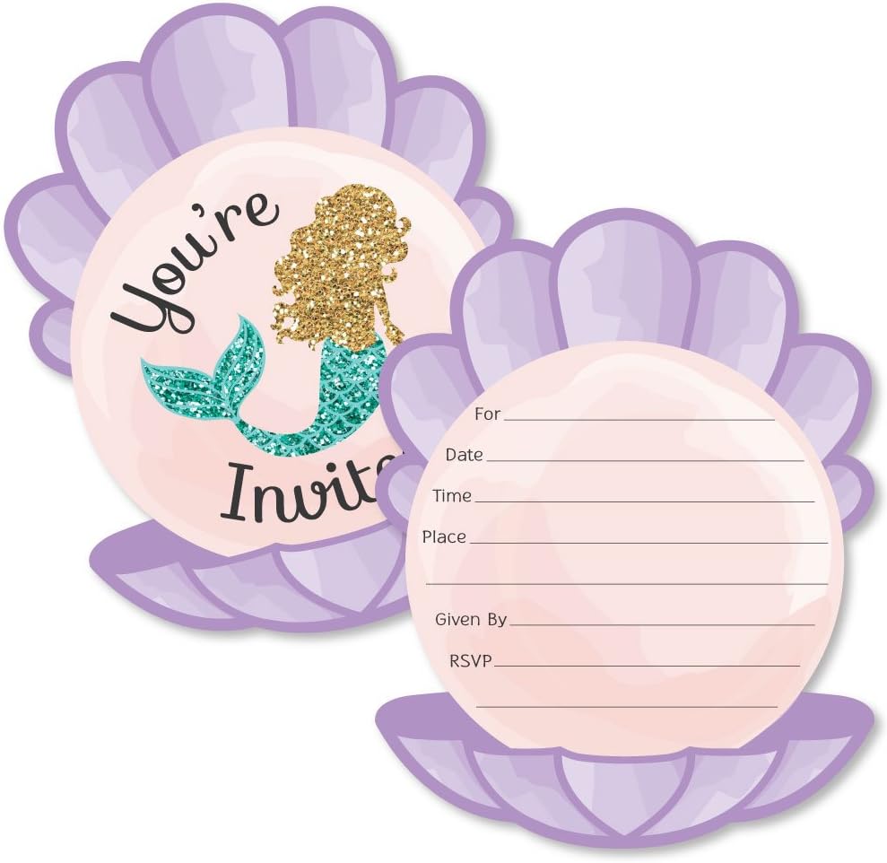 Big Dot of Happiness Let’s Be Mermaids – Invitaciones de relleno en forma de baby shower o fiesta de cumpleaños con sobres, juego de 12