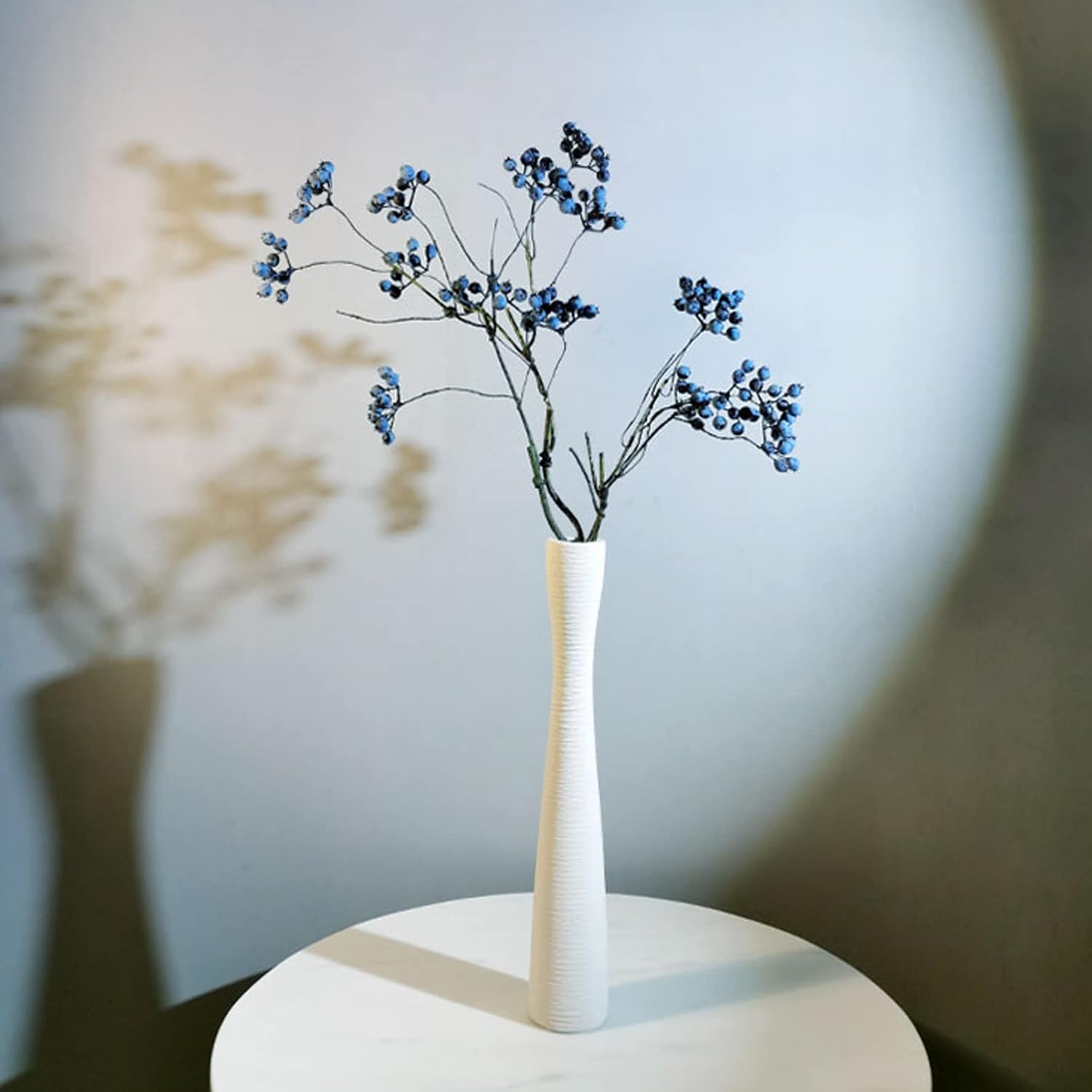 Florero de cerámica blanco, jarrón alto delgado de 16 pulgadas para decoración, jarrón de hierba de las pampas, jarrón cepillado hecho a mano para