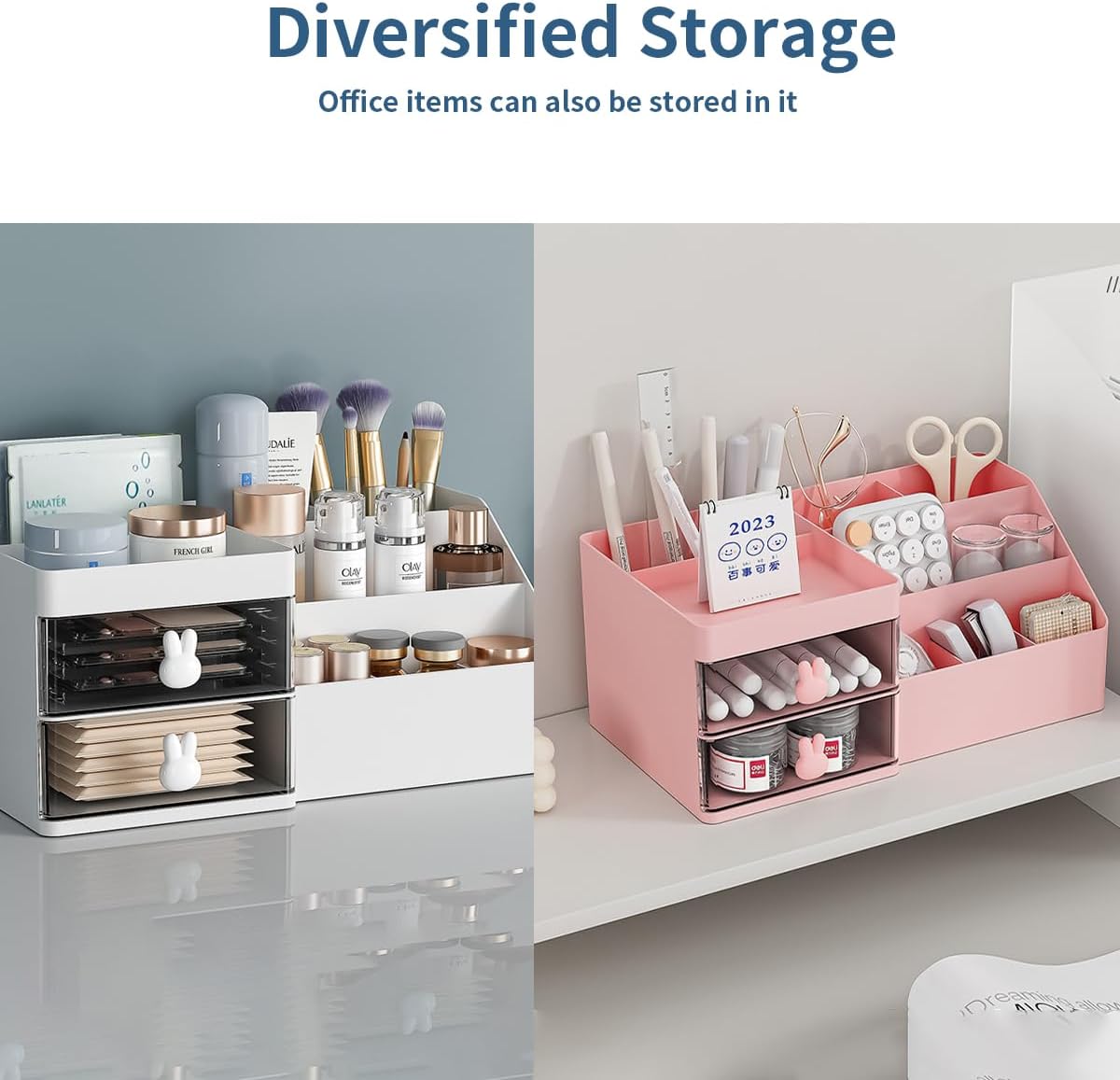 jioko Organizador de maquillaje para tocador de baño, cajón transparente para almacenamiento de cosméticos con soporte para cepillos, encimera de